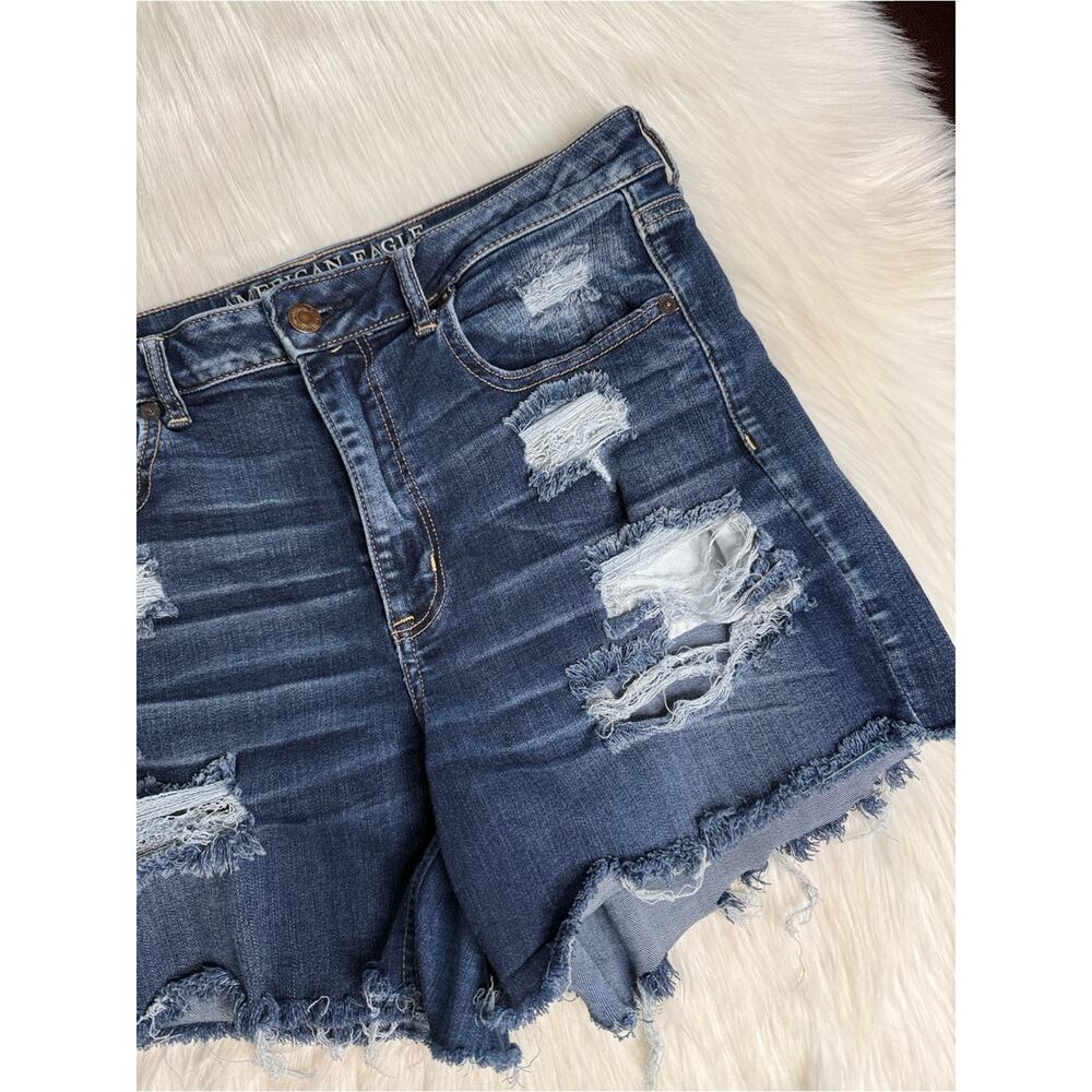 American Eagle Distressed Super Hi Rise Denim Shortie - Picture 2 of 6